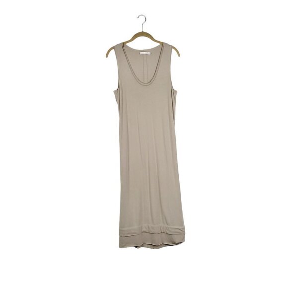 Donna Karan Midi Tank Dress Beige Jersey Knit Scoop Neck Sleeveless Size Large - Picture 1 of 9